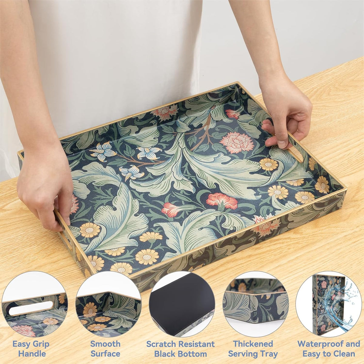 Coffee Table Trays for Living Room Serving Tray with Handles, Modern Large Tray for Ottoman Coffee Table