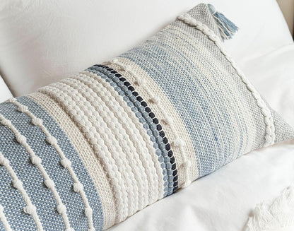 BlissBlush Coastal Blue Decorative Lumbar Pillow Cover 14x36 Boho Long Body Pillow for Bed Farmhouse Lumbar Throw Pillow for Couch Modern Accent Textured Throw Pillowcase