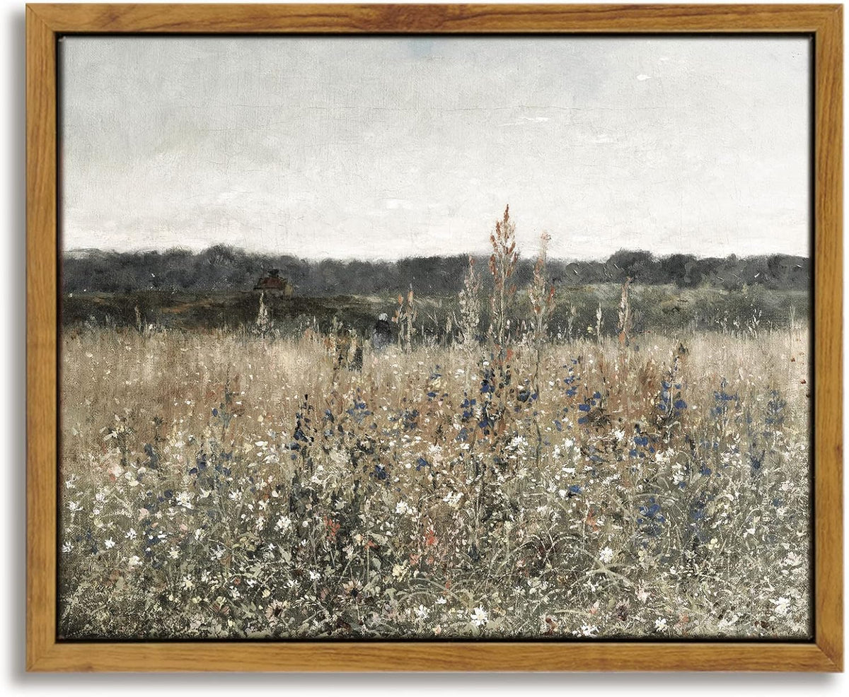 Framed Canvas Wall Art, Meadow with Flowers Painting, Landscape for Living Room, Bedroom, Home, Bathroom Decor, 8x10