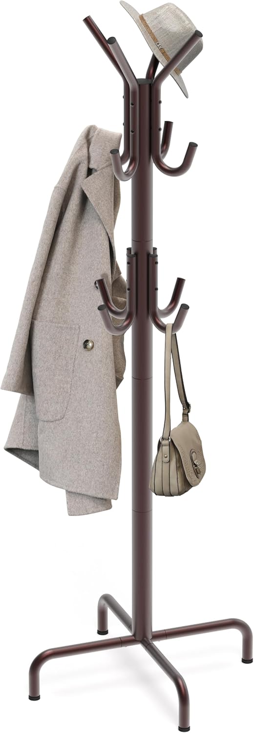 Simple Houseware Standing Coat and Hat Hanger Organizer Rack, 12 Hooks, Bronze