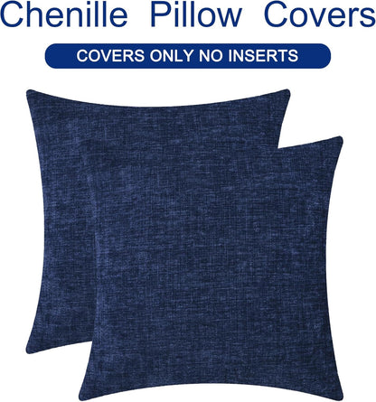 CaliTime Throw Pillow Covers Decorative 18 X 18 Inches Pack of 2 Cozy Chenille Cushion Cases for Couch Sofa Bed Living Room Home Navy Blue