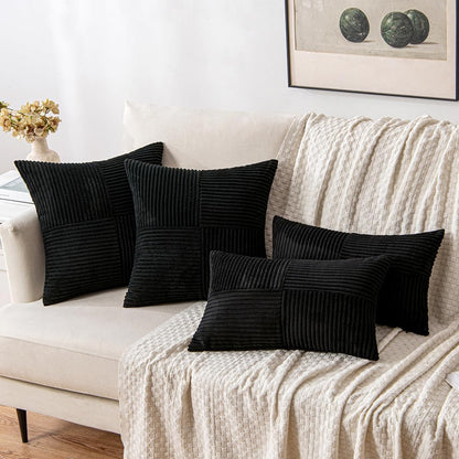 MIULEE Black Decorative Throw Pillow Covers 18x18 Inch for Couch Bed Sofa Pack of 2 Boho Farmhouse Throw Pillows Soft Cross Corduroy Patchwork Textured Cushion Cases