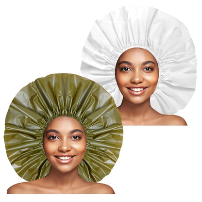 Super Jumbo Shower Cap 2 PCS Waterproof Shower Caps for Women, Extra Large Shower Cap, Reusable Super Large Bath Caps Hair Cap for Long Thick Curly Hair, Locs, Twist Braids - Black + White