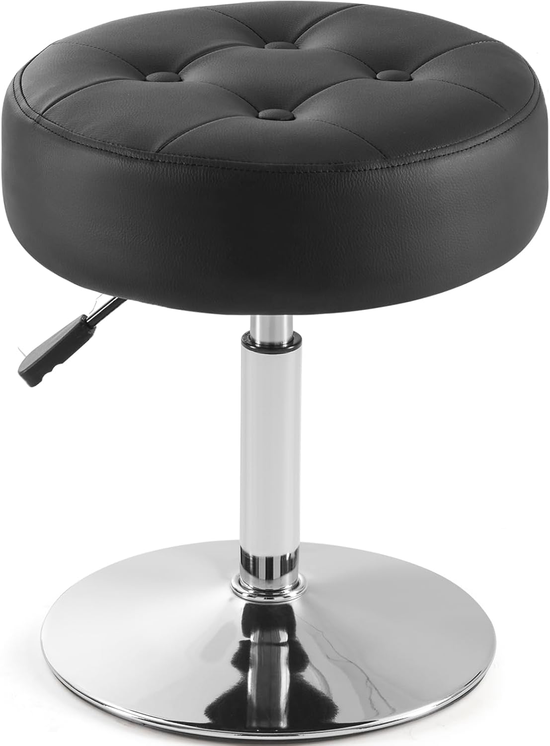 White Vanity Chair for Makeup Room Round Ottoman Tufted PU Leather Makeup Chair Vanity Stools for Bathroom Height Adjustable 360 Swivel