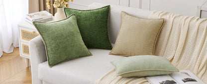 MIULEE Pack of 2 Couch Throw Pillow Covers 18x18 Inch Sage Green Farmhouse Decorative Pillow Covers with Stitched Edge Soft Chenille Solid Dyed Summer Pillow Covers for Sofa Bed Living Room