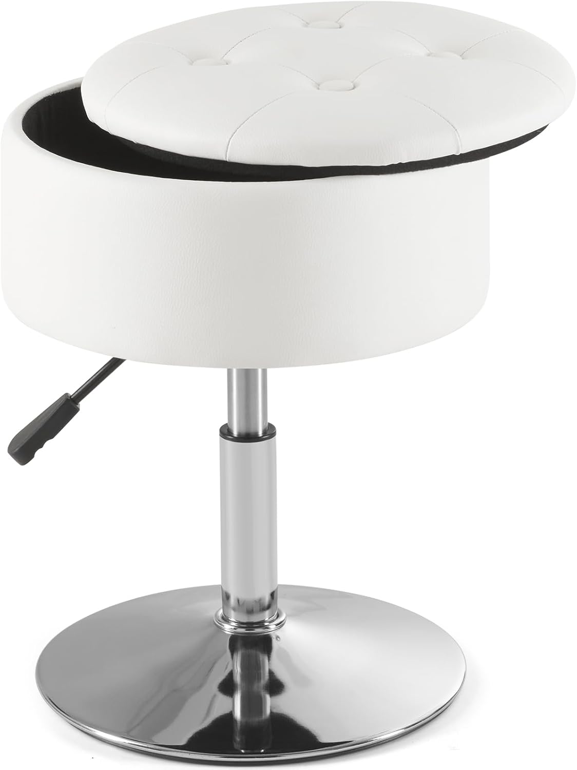 White Vanity Chair for Makeup Room Round Ottoman Tufted PU Leather Makeup Chair Vanity Stools for Bathroom Height Adjustable 360 Swivel