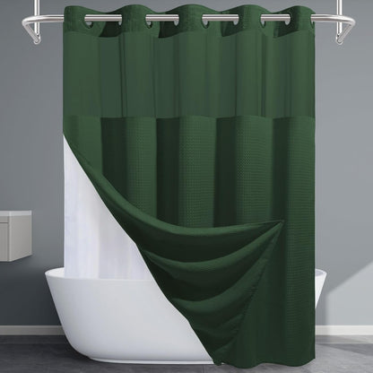 Grey Shower Curtain and Liner Set - 230GSM Waffle Weave Textured Heavy Duty,Hotel Luxury Weighted Bath Curtain,71W x 74H