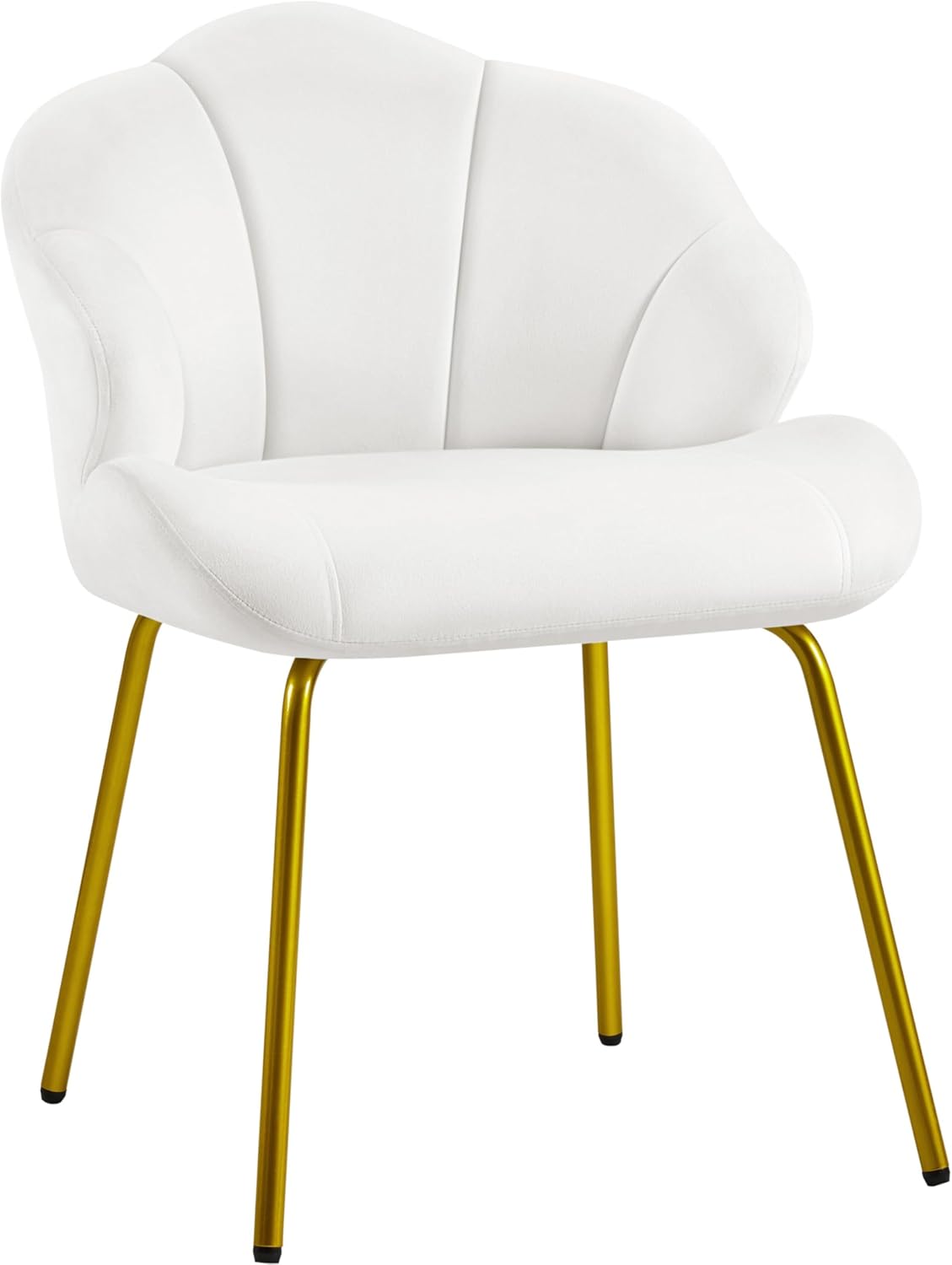 Vanity Chair, Velvet Accent Chair with Shell-Shaped Backrest, Modern Armchair with Gold Metal Legs for Dressing Room/Bedroom/Living Room, White