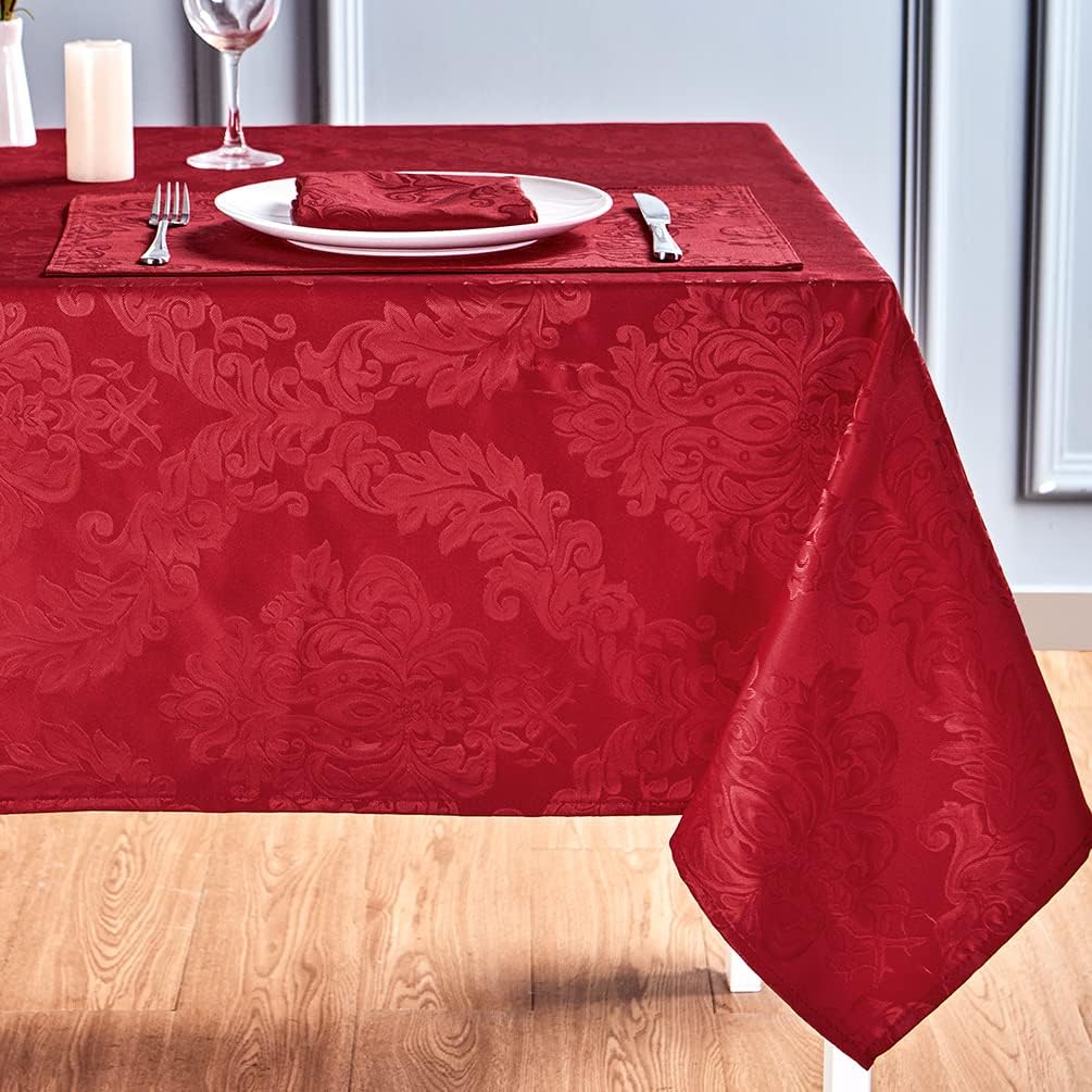 Rectangle Table Cloth Linen Farmhouse Stainproof Waterproof Washable Polyester Oblong Rectangular Fabric Table Cover for Kitchen Dining Dinner (Red, 52 X 70 Inch)