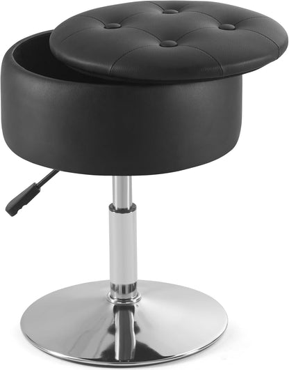 White Vanity Chair for Makeup Room Round Ottoman Tufted PU Leather Makeup Chair Vanity Stools for Bathroom Height Adjustable 360 Swivel