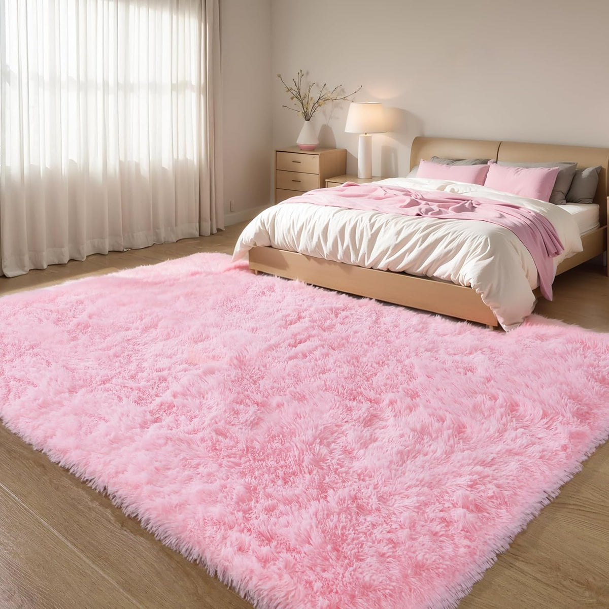 Pink Fluffy 4x6 Area Rugs for Bedroom Girls, Soft Washable Fuzzy Furry Shag Rug for Kids Room, Nursery, Dorm Decor, Cute Plush Carpet for Baby Toddler